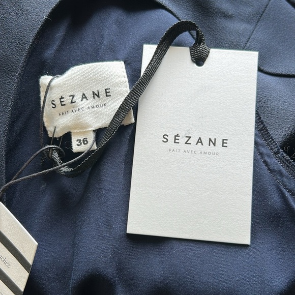 Sezane Combinaison Charles Marine Jumpsuit Tie Back Navy Blue Sz 36 US 4 NEW - Picture 10 of 12